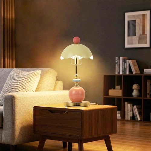 Modern Green Metal Shade Table Lamp Plug in Metal Base Desk Light with Plug Cord Switch for Bedroom Bedside Living Room