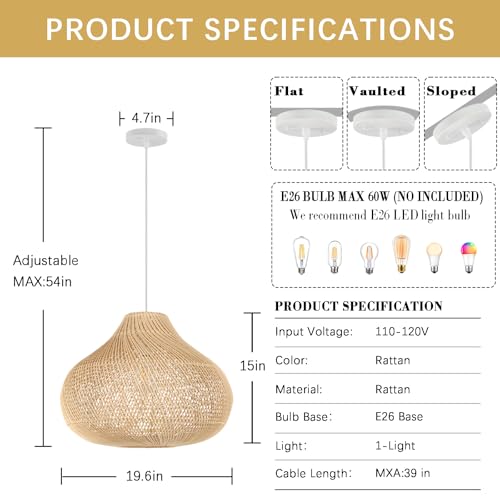 Large Rattan Pendant Light