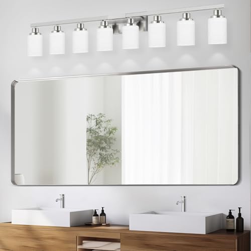 8 Light Bathroom Light Fixtures Brushed Nickel Vanity Light 52in (8 Count)