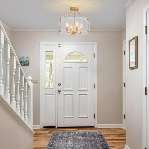 Gold Semi Flush Mount Ceiling Light Fixture 16'' Glass Modern Lght Fixture