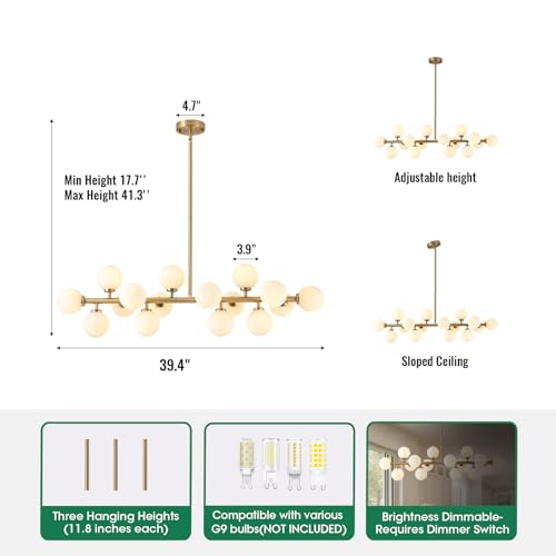 Gold Mid Century Modern Sputnik Chandeliers for Dining Room Light Fixture