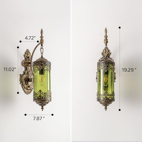 Antique Gothic Green Glass Wall Sconce for Bedroom
