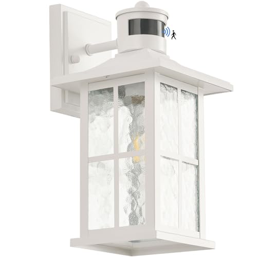 Motion Sensor Outdoor Wall Light White Dusk to Dawn Exterior Porch Lantern