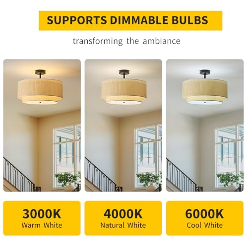 16" Black Semi Flush Mount Ceiling Light (Black)
