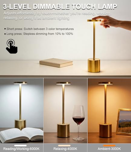 Gold Cordless Table Lamp Set