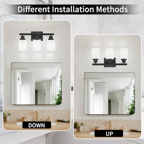 3 Light Bathroom Light Fixtures Over Mirror 17in Black Vanity Light