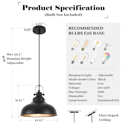 Black Pendant Lights Kitchen Island (2 Count)