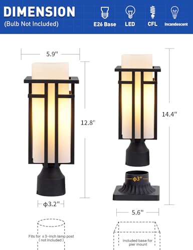 Outdoor Post Lights Waterproof Metal Frame with Milk White Frosted Glass Pier Mount Outdoor Lighting Fixtures