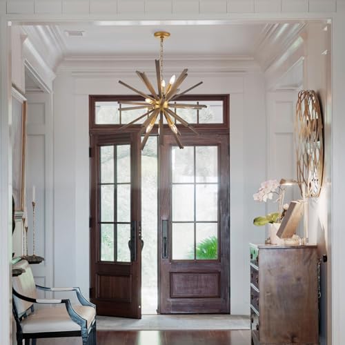9 Light Wood Sputnik Chandelier for Entryway (9 Count)