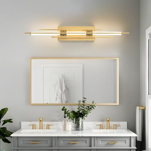 Gold LED Vanity Light 31IN Modern LED Bar Wall Light Over Vanity Mirror Hardwired Picture Light Dimmable Bathroom Wall Mount Lighting 5CCT
