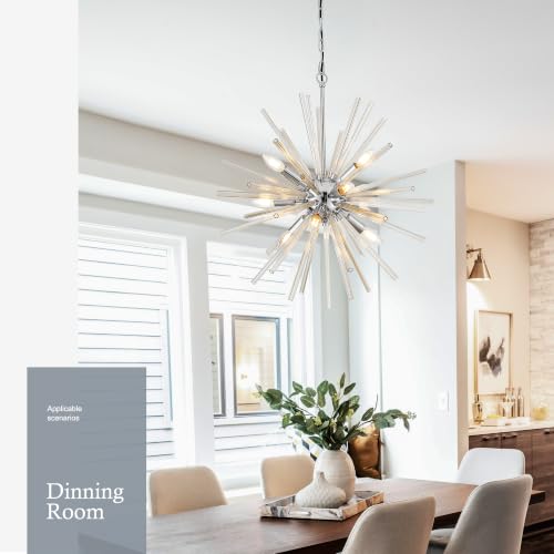 23.6" 9 Light Crystal Sputnik Chandelier Modern Adjustable Firework Globe High Ceiling Fixture for Living Room