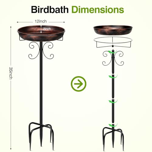 35In Metal Bird Bath for Outside