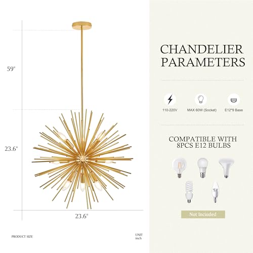 24" Gold Sputnik Chandelier 9