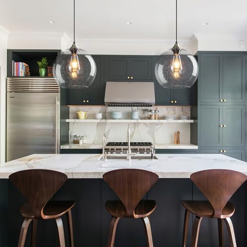 Clear Glass Pendant Lights Kitchen Island Lighting Globe Pendant Light Fixtures Modern Pendant Lighting for Kitchen Island Bedroom Living Dining Room Light Fixture (2 Count)