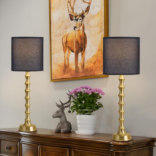 30.5" Gold Buffet Table Lamps Set of 2 with Black Linen Shade (2 Count)