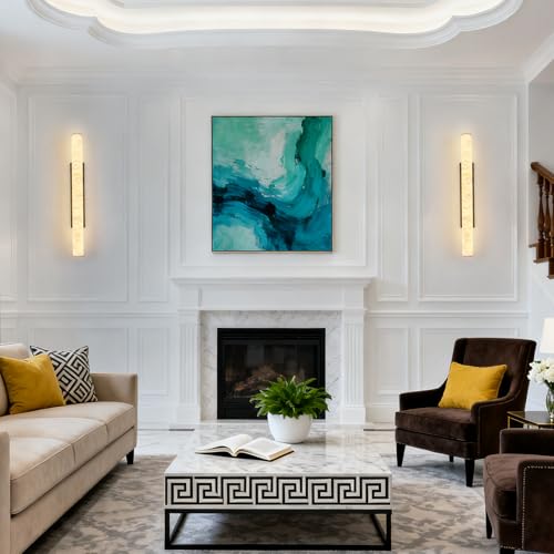Natural Alabaster Wall Sconces Spanish Marble Wall Light Cylinder Modern Black LED Sconce for Living Room Bedroom Bathroom Stairs（L