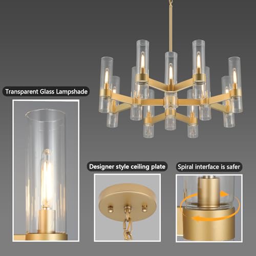 12 Light Large Gold Farmhouse Chandeliers for Dining Room Light Fixture 34"