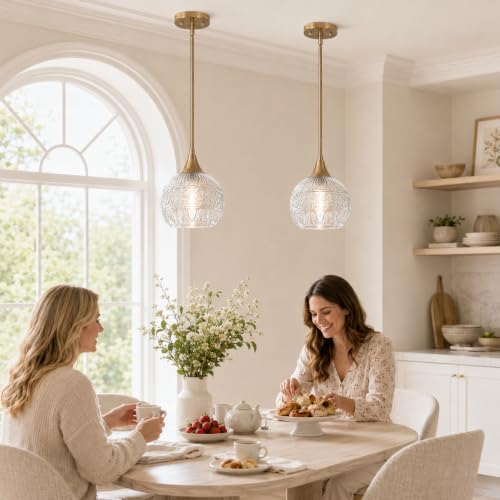 DSMJFU Gold Vintage Glass Pendant Lights for Kitchen Island (2 Count)