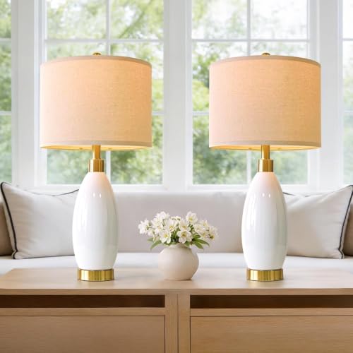 24" White Oval Ceramic Table Lamp Set of 2 (2 Count)