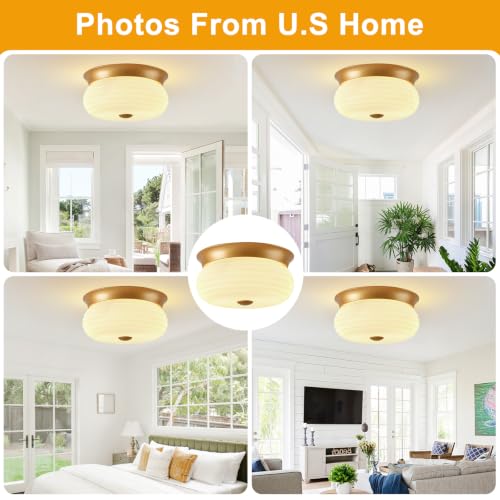 Gold Flush Mount Ceiling Light Fixtures (Gold-Milk Glass(No Assembly Required))