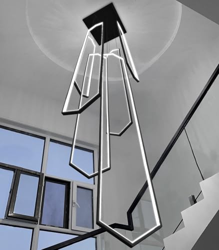 6 Rings Large Chandelier for Staircase Modern High Ceiling Chandelier LED Dimmable Chandeliers for Foyer Staircase Enterway Living Room Villa Black (6 Count)