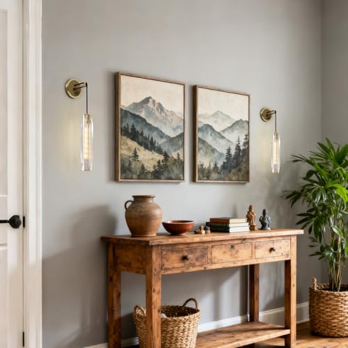 Lighting Modern Luxury Crystal Wall Sconces Brushed Gold Long Wall Lamp 15” Clear Glass Wall Sconce Vintage Antique Brass Wall Lights for Entryway Bedroom Stairway
