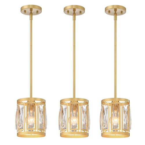 3 Pack Gold Pendant Lights Kitchen Island Modern Crystal Mini Chandelier