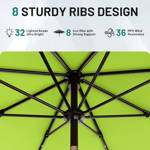 9FT Patio Umbrella with Solar Lights