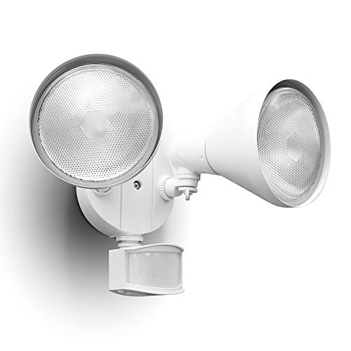 180-Degree 2-Head Motion-Activated Flood Light 300 Watt Halogen Motion Activated Integrated Dual-Head Floodlight Outdoor, Waterproof Exterior Security Wall Light for Patio, Garden, Yard, White