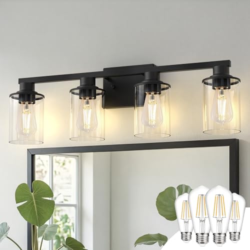 4 Light Black Bathroom Vanity Light Fixture with 4 Bulbs
