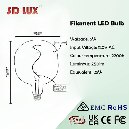 G150 Large LED Globe Color Light Bulb Dimmable 5W250lm E26 2200K 1PC