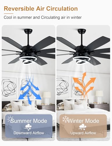 72" Large Black Modern Ceiling Fans with Lights