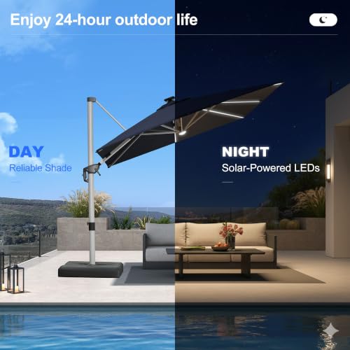 Cantilever Patio Umbrella 10' X 10' Solar LED Light