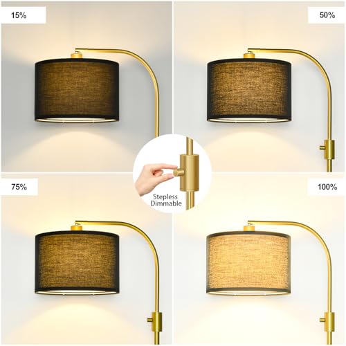 Upgraded Modern Arc Dimmable Tall Standing Floor Lamp with Black Shade