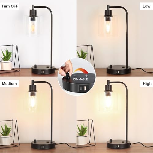 Industrial Table Lamp with USB A+C Ports and Outlet