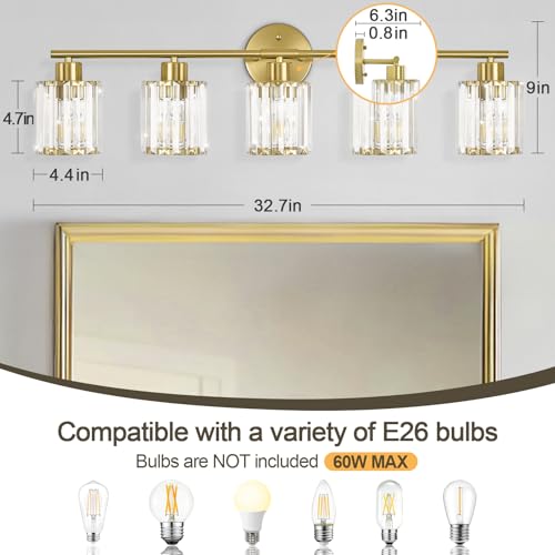 Modern Gold Crystal Bathroom Light Fixtures