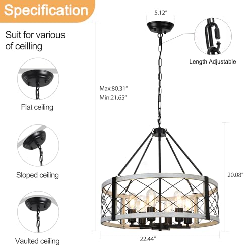 6 Light 22.5'' Farmhouse Chandelier for Dining Room Light Fixture