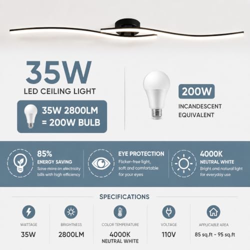 47.24Inch Linear Ceiling Light 4000K Black Modern Ceiling Light Fixture Long Flush Mount Ceiling Lamp for Hallway (2 Count)