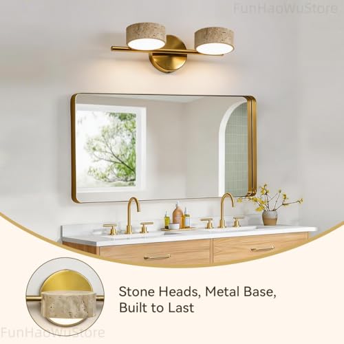 Led Bathroom Lighting Fixtures Over Mirror with 2 Travertine Shades