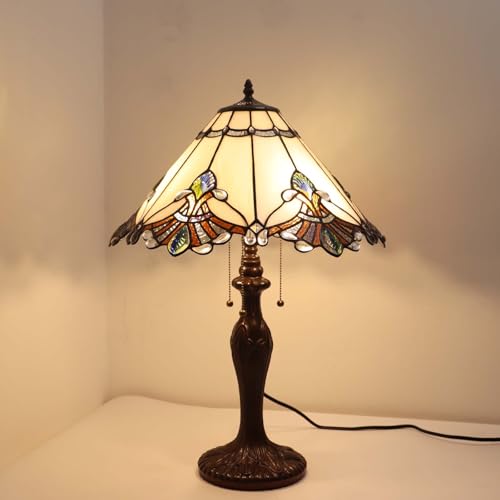 L10025 Baroque Tiffany Style Stained Glass Table Lamp with 17 inches Wide Handmade Lampshade for Bedside Bedroom Living Room