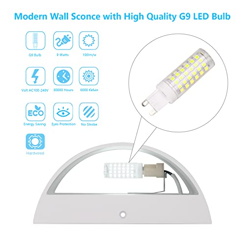Indoor Aluminum Modern LED Wall Sconce Hardwired Interior Wall Lights Set of 2 Up and Down Wall Mount Light for Living Room Bedroom Hallway Corridor Cool White 6000K (2 Count)