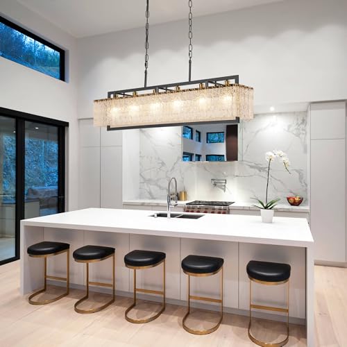 50" Black Crystal Ripple Glass Rectangle Pendant Chandelier 6