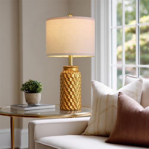 20.5" Gold Modern Ceramic Bedside Lamp Set of 2 for Bedroom Decor Farmhouse Table Lamp for Living Room Office Dorm (2 Count)