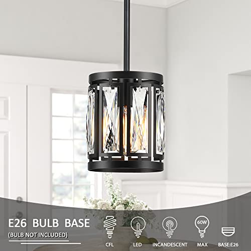 2 Pack Black Pendant Lights for Kitchen Island Mini Crystal Chandelier