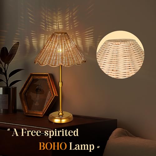 Cordless Boho Rattan Table lamp