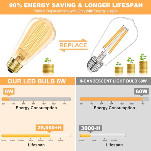 E26 LED Bulb 6W Equivalent Edison Light Bulbs 60 watt (2 Count)