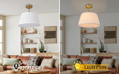 15”Dia White Pleated Fabric Drum Shade Ceiling Light Fixture