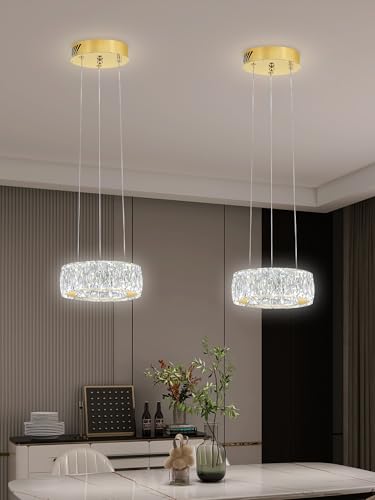 Modern LED Dimmable Crystal Chandelier 8" Ring Gold Pendant Light Fixtures for Kitchen Island Dining Room Living Room