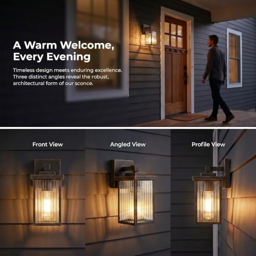 2 Pack Black Brush Gold Porch Light
