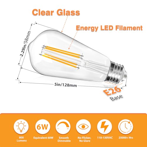 12 Pack LED Light Bulbs Dimmable Vintage Edison Bulb (12 Count)